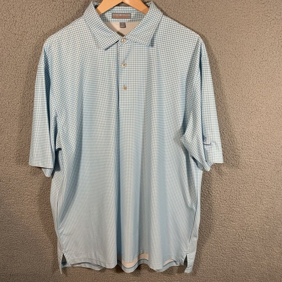 Peter Millar Summer Comfort Stretch Polo Shirt Blue Check Men's Size XL EUC - Picture 1 of 8
